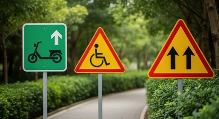 Road signs for scooters accessibility and two way traffic