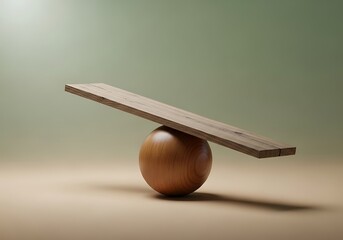 Wooden plank balancing on a wooden sphere in equilibrium on a surface