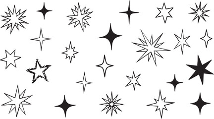Grunge Hand-Drawn Star Set: Black & White Sketch Star Design Elements