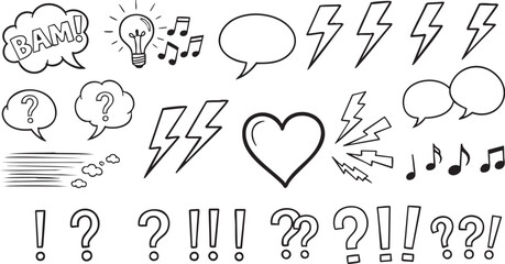 Grunge Hand-Drawn Speech Bubble & Icon Set: Doodle Chat Bubble Design Elements