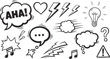 Grunge Hand-Drawn Speech Bubble & Icon Set: Doodle Chat Bubble Design Elements