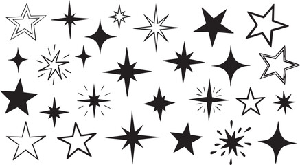 Grunge Hand-Drawn Star Set: Black & White Sketch Star Design Elements