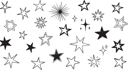 Grunge Hand-Drawn Star Set: Black & White Sketch Star Design Elements