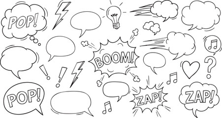 Grunge Hand-Drawn Speech Bubble & Icon Set: Doodle Chat Bubble Design Elements