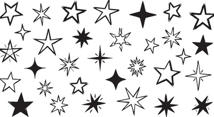 Grunge Hand-Drawn Star Set: Black & White Sketch Star Design Elements