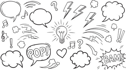 Grunge Hand-Drawn Speech Bubble & Icon Set: Doodle Chat Bubble Design Elements