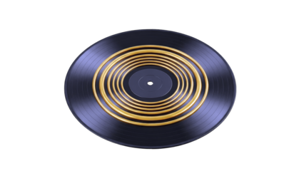 Vinyl Record with Golden Rings on White Background