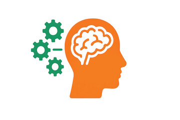 Vector illustration of head with gears and flowchart scheme. Symbol of critical analytical.new