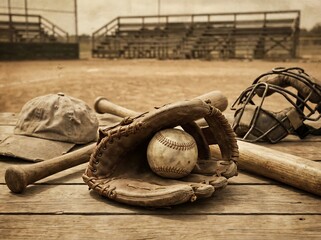 Baseball Equipment on Field.