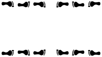 Black foot step frame. Foot print frame border. Imprint, silhouette of a bare human foot