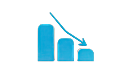 Decreasing Bar Chart with Downward Arrow on White Background