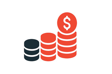 Vector of points stack, pile coin dollar cash. Icon of profit. Symbol of points.new