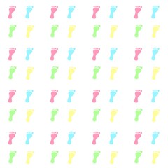 Colorful foot step background. Colorful footprint seamless pattern with playful foot icons on white background. Flat seamless illustration. for kids design or decorative wallpaper