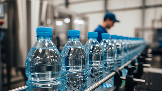 Drink Pure Mineral Water Manufacturing Plant with Workers &ndash; Industrial Beverage Production and Factory Process