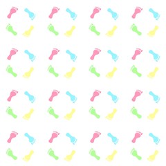 Colorful foot step background. Colorful footprint seamless pattern with playful foot icons on white background. Flat seamless illustration. for kids design or decorative wallpaper