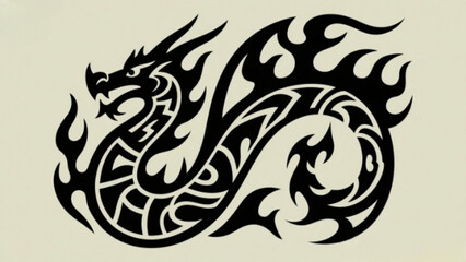 Obraz premium Black tribal dragon tattoo vector illustration featuring a wild animal silhouette design with a fantasy art pattern and a decorative head symbol for a logo or nature drawing