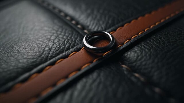 Close-up video showcasing fine black leather texture with detailed stitching and a brown 
