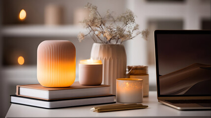 A tidy workspace concept illustrates a modern minimalist home office aesthetic