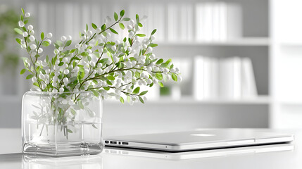 A tidy workspace concept illustrates a modern minimalist home office aesthetic