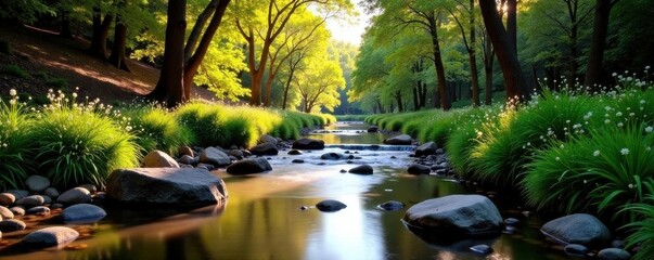 Serene creek flowing through tranquil Cherry Creek Preserve , serene, woods