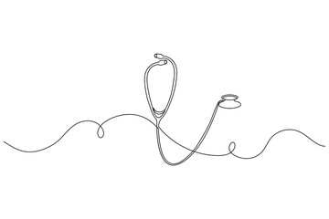 Stethoscope, continuous one line drawing, minimalist medical outline illustration