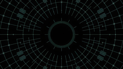 Fototapeta premium Abstract digital tunnel with glowing geometric patterns and dark background