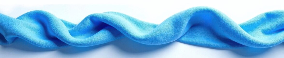 Soft, textured blue wool scarf on pristine white , oblong, cold weather