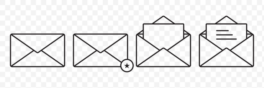 Mail or email icon set. Envelope symbol with letter. Vector illustration eps 10