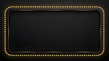 Blank Black Marquee Sign Board Frame with Glowing Golden Lights 3D Render