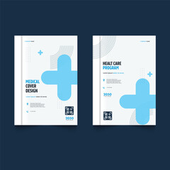 Set of A medical cover design for a health care program featuring with text frame. Font and paper product used for message.