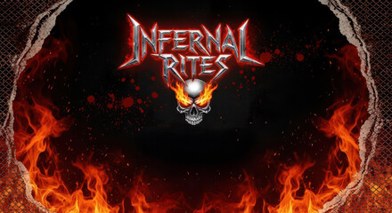 Dark and fiery promotional poster advertises a heavy music event on Halloween night.