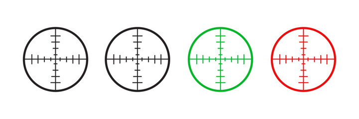 Set of minimalist target reticle icons with transparent background, depicting aiming symbols for precision, focus, and user interface designs, vector illustration