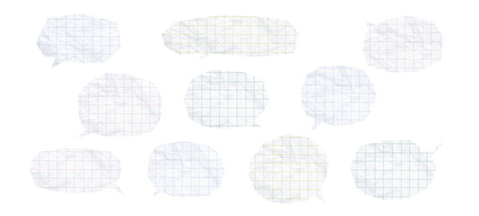 色付き罫線が描かれた、しわくちゃのノートの吹き出し素材