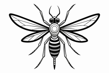 Mosquito Line Drawing Vector – Detailed Insect Outline Illustration for Science and Education