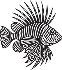 Fototapeta premium Detailed black and white lionfish vector illustration
