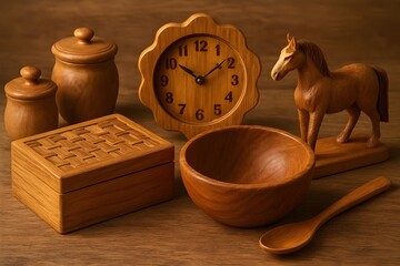 old wooden clock with a wooden spoon
