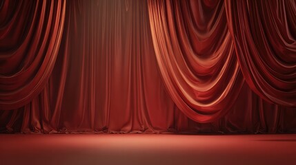 Fototapeta premium Red fabric theater curtains rendered on a plain white background, creating a dramatic and elegant 3D effect