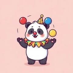 Obraz premium Adorable cartoon panda character performs juggling act while wearing festive accessories