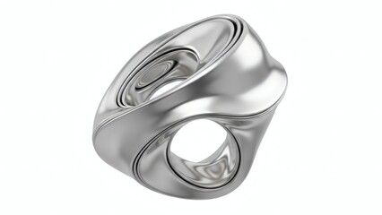 Abstract 3D Liquid Chrome Geometric Shape Isolated PNG. Futuristic Metallic Fluid Object, Silver Reflective Element, Digital Art, AI Generated.