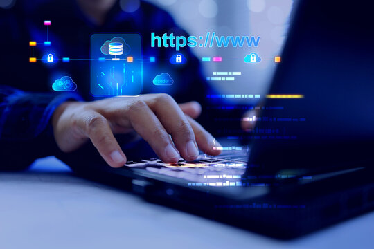 https www search engine security concept with programmer coding on laptop computer domain type more secure connection an encrypted communication protocol