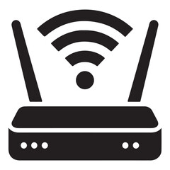  Black and white icon of a wireless router with wifi signal