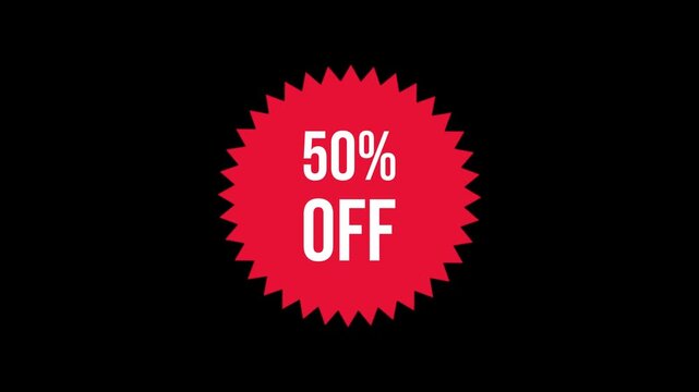 Eye-catching red starburst sticker showcasing an attractive fifty percent discount offer