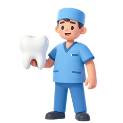 Cartoon dentist holding a large tooth