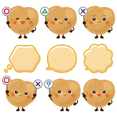 ○×△の札を持ったじゃがいものキャラクター／Cute Potato Character Illustration Holding O, X, and Triangle Signs