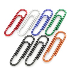 Colorful paper clips isolated on a white background for office and school use