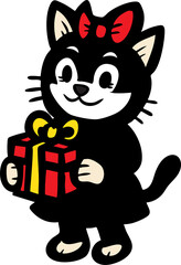 Cute Cartoon Black Cat Character Set in Various Poses