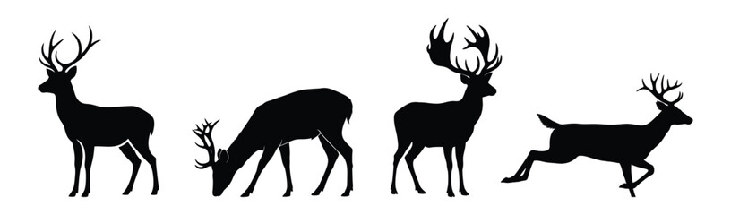 Diverse Collection of Deer Silhouettes Displaying Various Natural Poses and Majestic Wildlife Movements