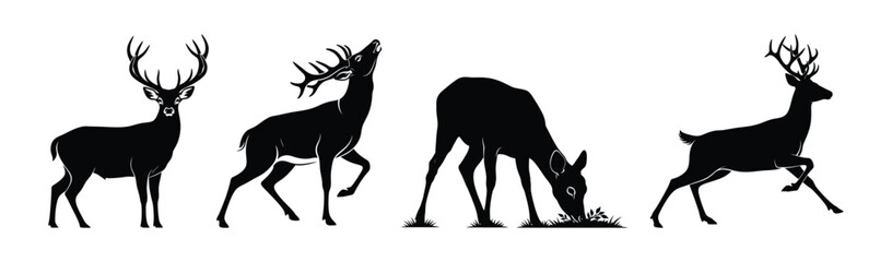Majestic deer silhouettes in a wildlife ensemble, illustrating various natural behaviors