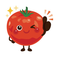グッドサインを出すトマトキャラクターイラスト／Cute Tomato Character Illustration Giving a Thumbs-Up