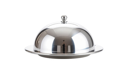 Polished Silver Serving Cloche Isolated on a White Background for hotel assistance and restaurant food serving